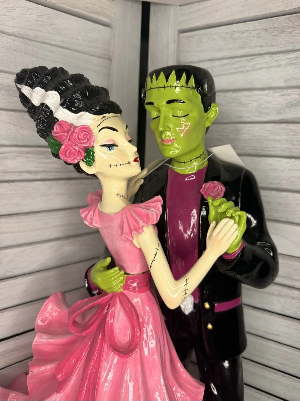 Dancing Pink Bride and Frankenstein Groom Figurine - Halloween Decor